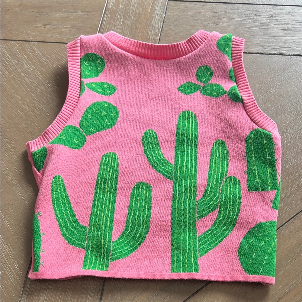 Debut Pink and Green Cactus Knit Top